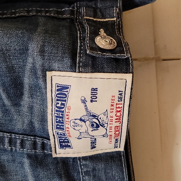 **SOLD***MEN'S TRUE RELIGION TRUCKER DENIM JEAN JACKET MED EUC - Picture 4 of 8